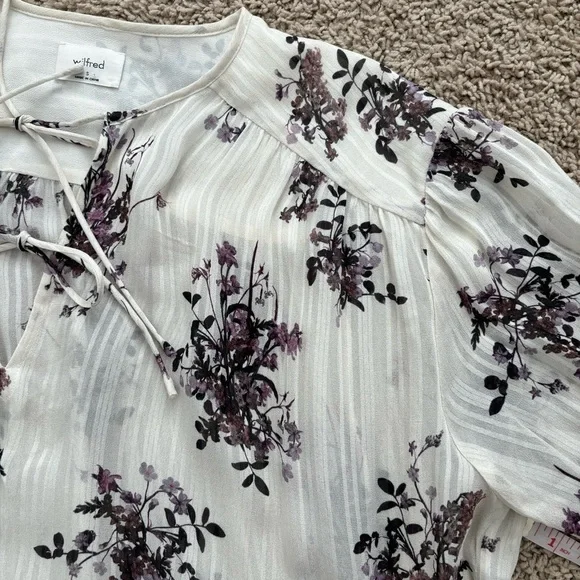 Aritzia Wilfred Floral Flowy Purple Cream Blouse - Picture 11 of 12